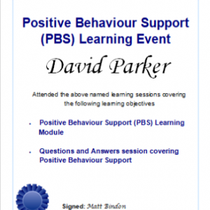 certificate for david parker - positive behaviour support