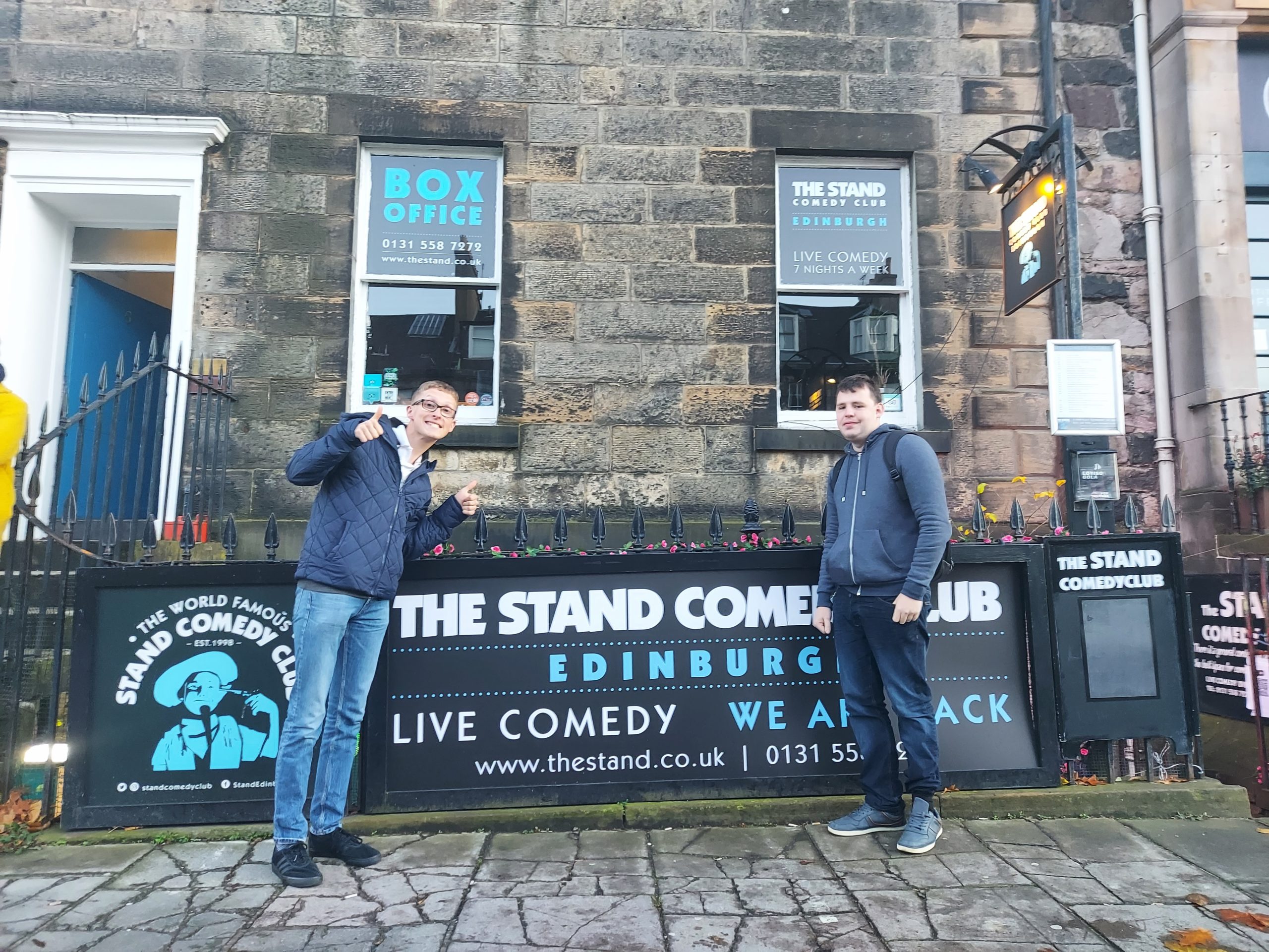 Cammy and Richard outside the Stand Comedy Club